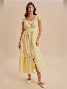 In Loom by Urban Outfitters NWT Yellow Cotton boho lace button down maxi dress